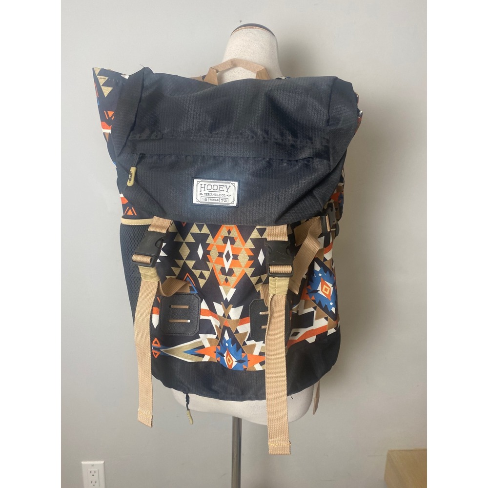 Hooey Mercantile Co Southwestern Geometric Ripstop Backpack Black Orange Blue